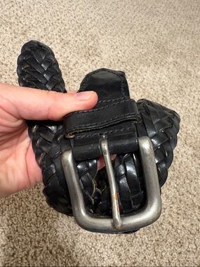 GAP Black Braided Leather Belt with Silver Buckle